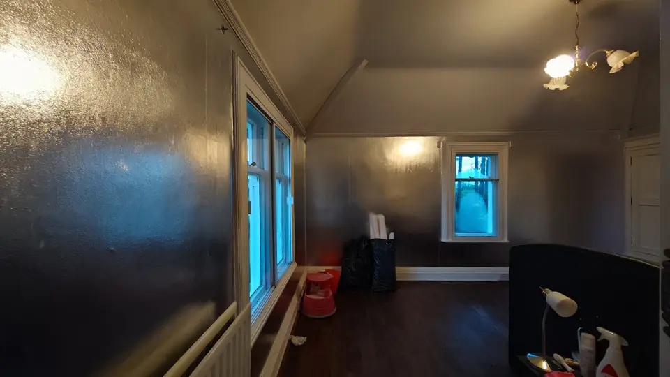 The whole attic bedroom lined with Damp Stop foil, ready for lining paper and paint