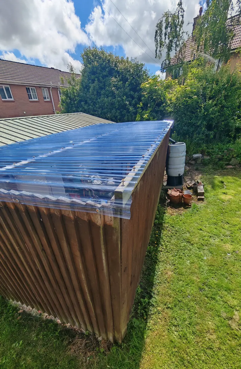 The new clear canopy roof along the side of the lean-to
