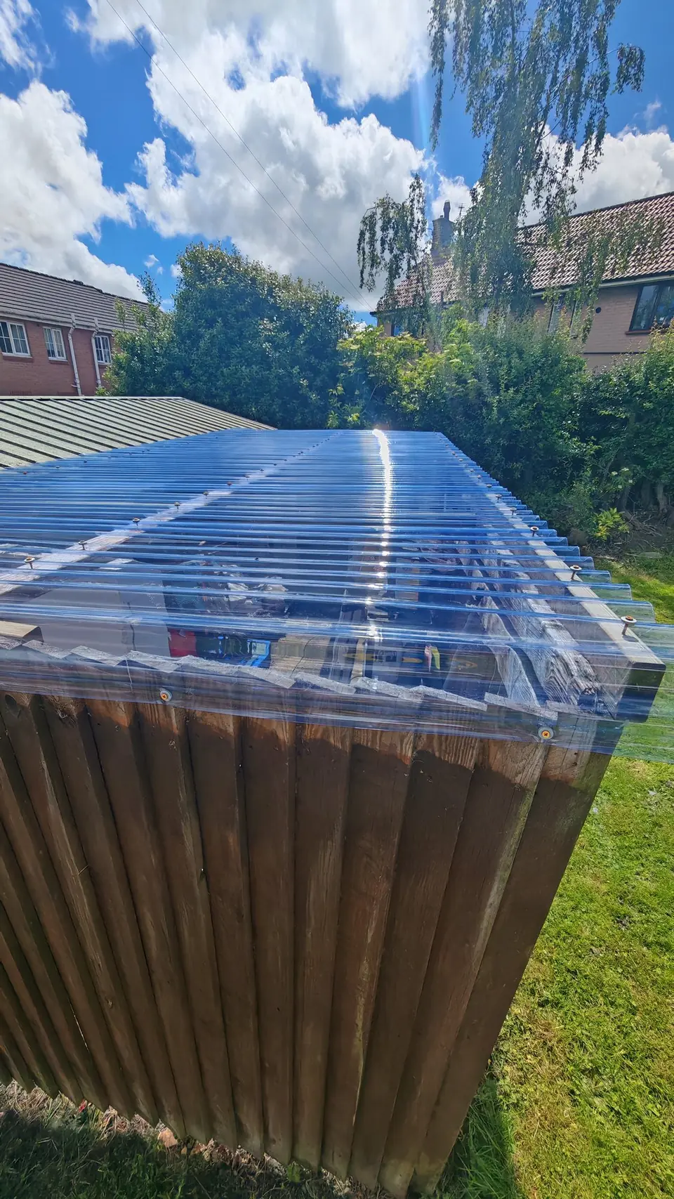 Close-up of the new clear polycarbonate canopy roof