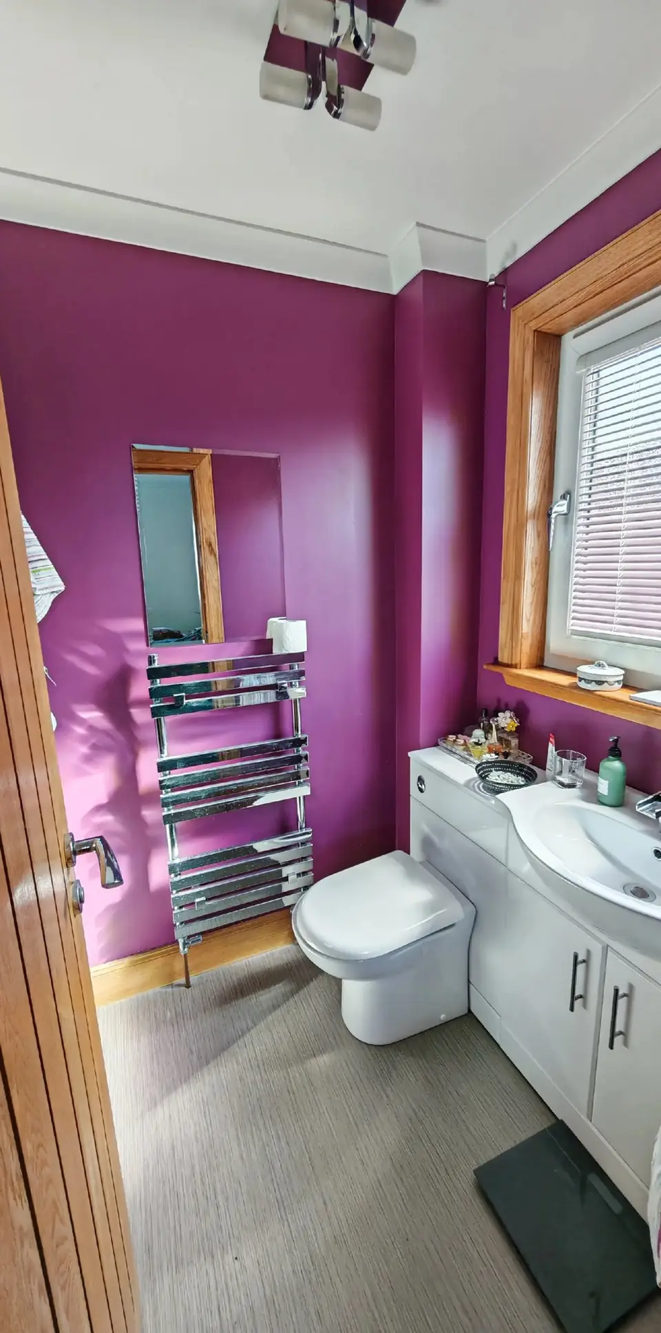 Cloakroom painted in a rich plum