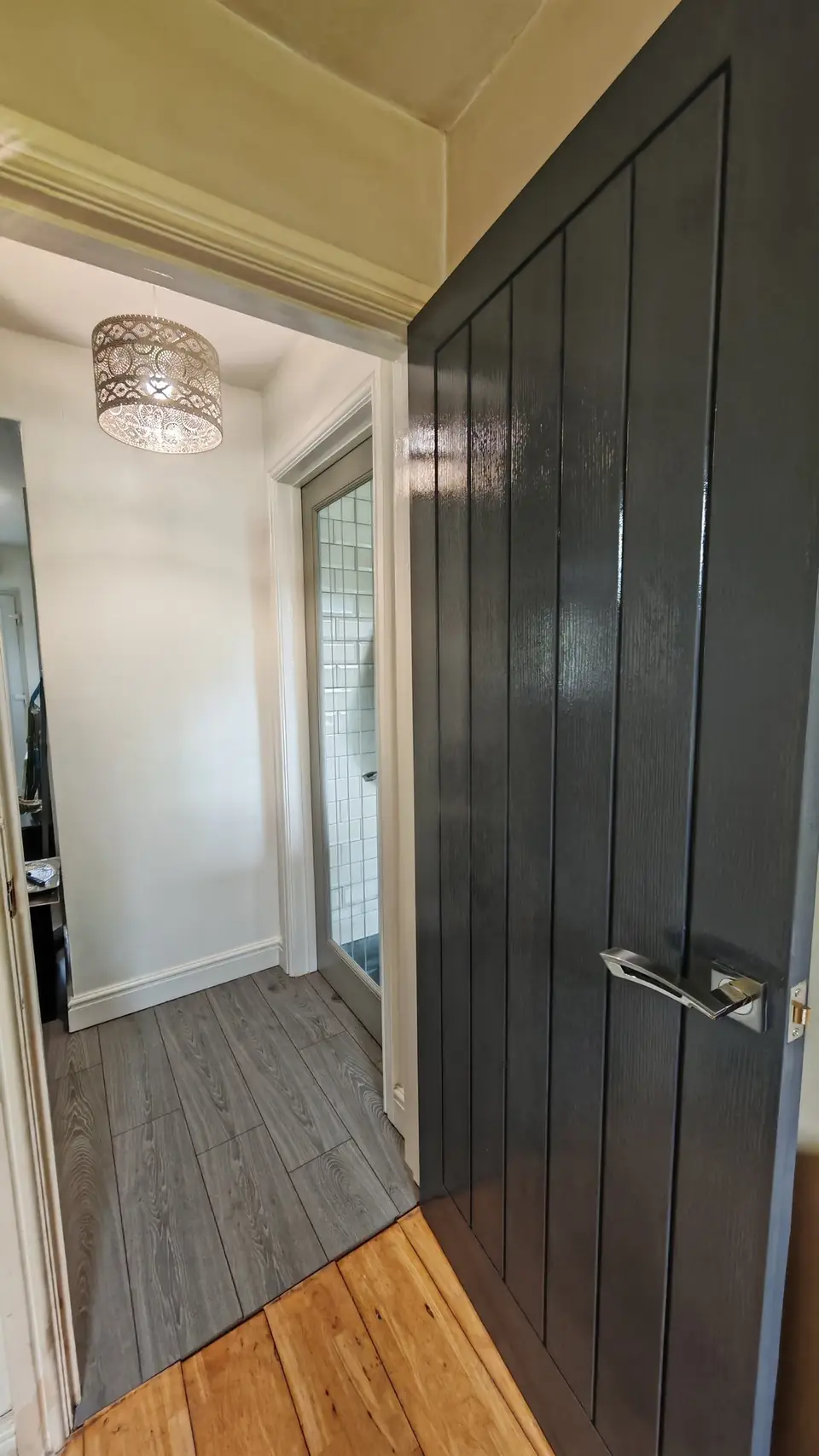Internal cottage-style door glossed in dark grey