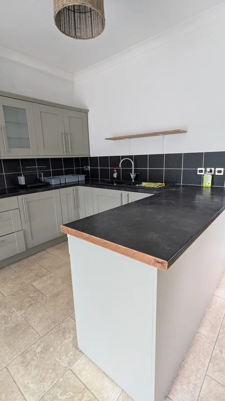 After: island end panel sprayed light grey