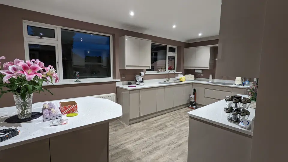 Modern grey kitchen with island