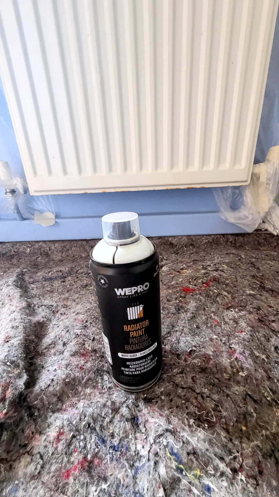 Before: the radiator ready for spraying