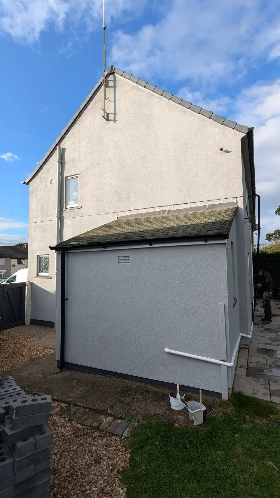 After: gable and extension painted light grey
