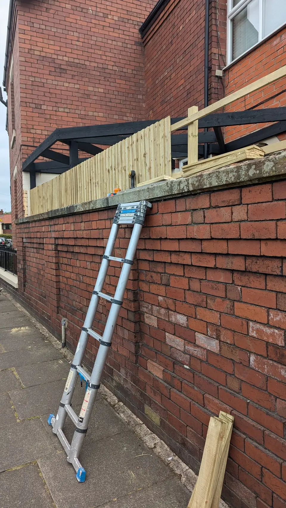 During: ladder up, walls being painted